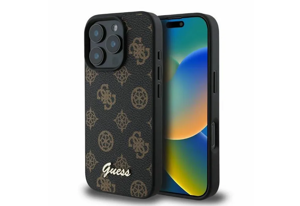 Guess Smartphone-Hülle GUESS Apple iPhone 16 Pro Max Hardcase Peony Script MagSafe Schwarz