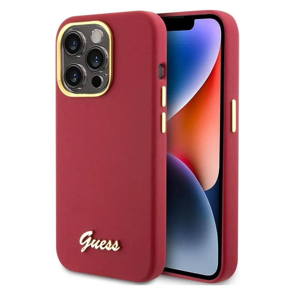 Guess GUHCP15LSMBSLM iPhone 15 Pro 6.1" magenta hardcase Silicone Script Metal Logo & Frame