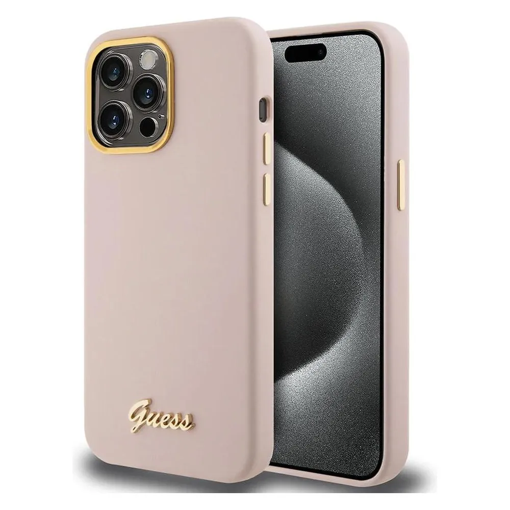 Guess GUHCP15LSMBSLP iPhone 15 Pro 6.1" różowy/pink hardcase Silicone Script Metal Logo & Frame