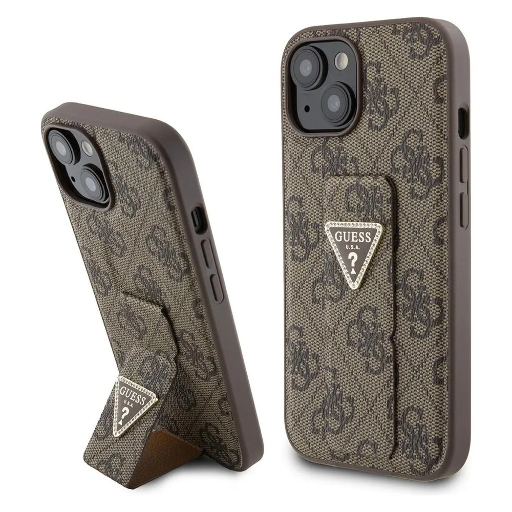 Guess GUHCP15SPGS4TDW iPhone 15 6.1" brązowy/brown hardcase Grip Stand 4G Triangle Strass