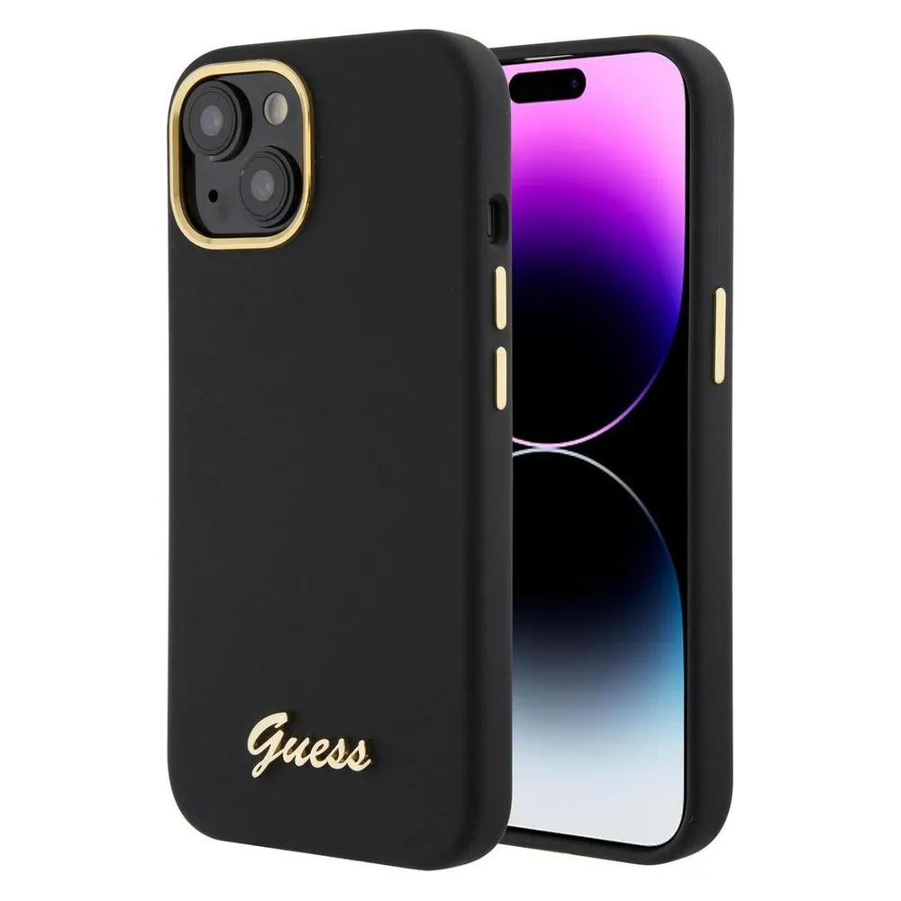 Guess GUHCP15SSMBSLK iPhone 15 6.1" czarny/black hardcase Silicone Script Metal Logo & Frame
