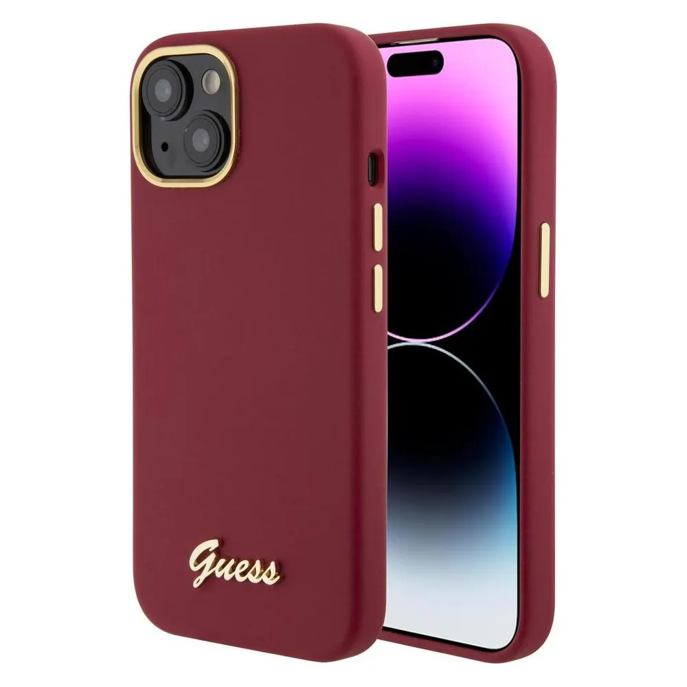 Guess GUHCP15SSMBSLM iPhone 15 6.1" magenta hardcase Silicone Script Metal Logo & Frame