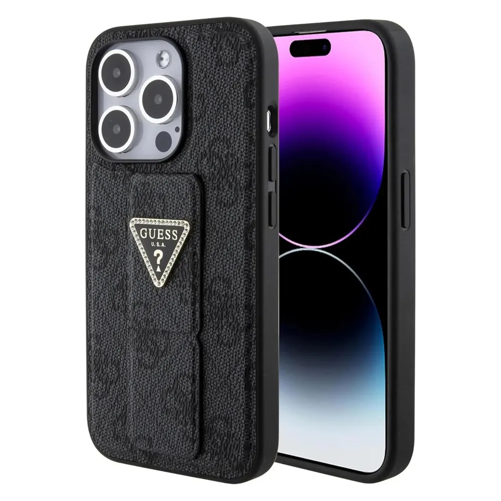 Guess GUHCP15XPGS4TDK iPhone 15 Pro Max 6.7" czarny/black hardcase Grip Stand 4G Triangle Strass