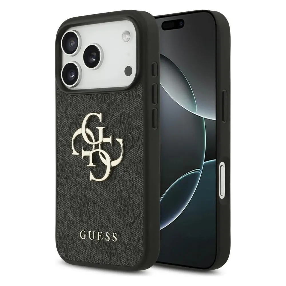 Guess PU 4G Metall-Logo-Hülle für iPhone 18 Pro Grau