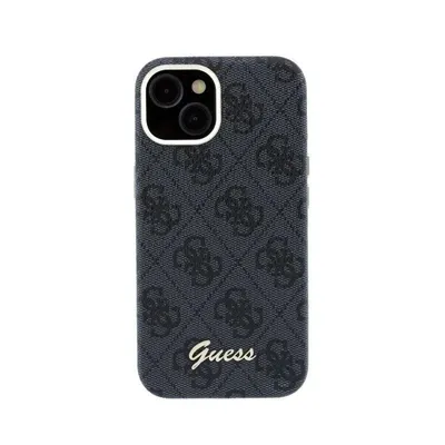 Guess Hülle aus Kunstleder schwarz mit Relief-Logo kompatibel MagSafe für iPhone 14