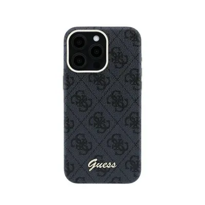 Guess Polipiel Hülle Logo Relief Schwarz MagSafe Kompatibel für iPhone 15 Pro
