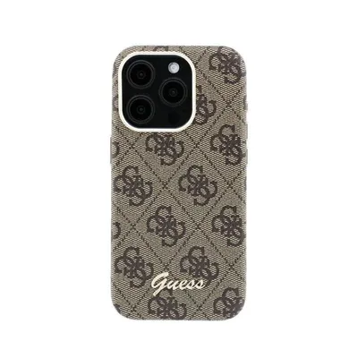 Guess Hülle Polipiel Braun Relieflogo MagSafe Kompatibel iPhone 15 Pro