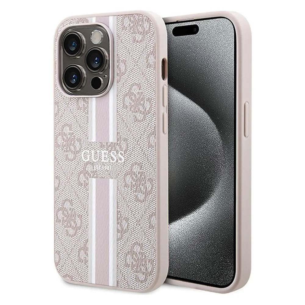 Guess GUHMP15LP4RPSP iPhone 15 Pro 6.1" różowy/pink hardcase 4G Printed Stripes MagSafe