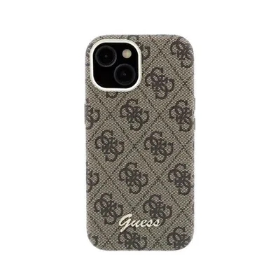 Guess Polipiel Hülle Braun Relieflogo Vollschutz für iPhone 15