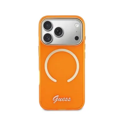 Guess IML Hülle Orange Vollschutz Metallinschrift für iPhone 17 Pro MagSafe