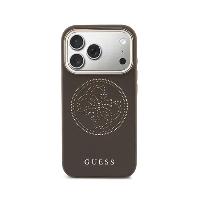 Guess Hülle Lederoptik mit Perforiertem Logo Braun MagSafe kompatibel für iPhone 17 Pro