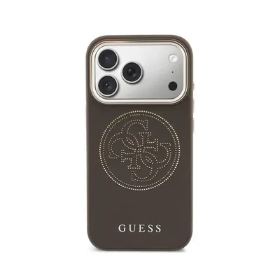 Guess Hülle Lederoptik mit perforiertem Logo Braun MagSafe kompatibel iPhone 17 Pro Max