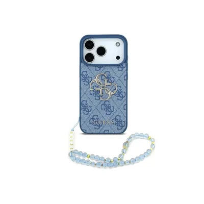 Handyhülle Guess Kunstleder Blau 4G Logo Perlenband für iPhone 17 Pro Max