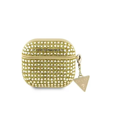 Hülle Guess AirPods 4 Gold Glitzersteine Charm Elegantes Design