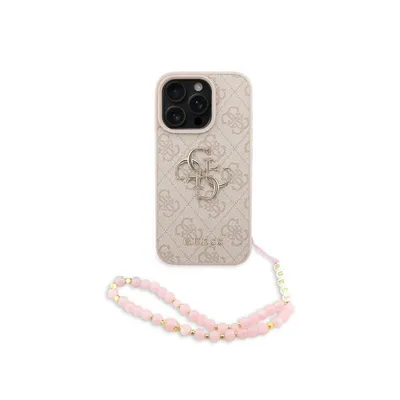 Handyhülle Guess Kunstleder Rosa 4G-Logo Perlenkette für iPhone 16 Pro