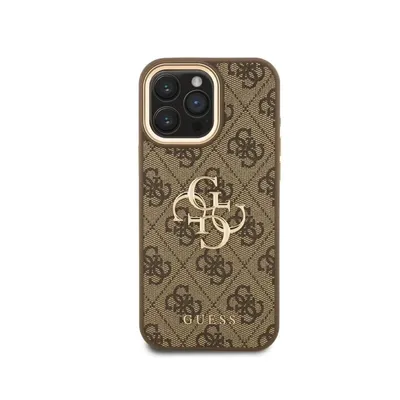 Handyhülle Guess Kunstleder Braun Gold Logo Elegant für iPhone 16 Pro Max