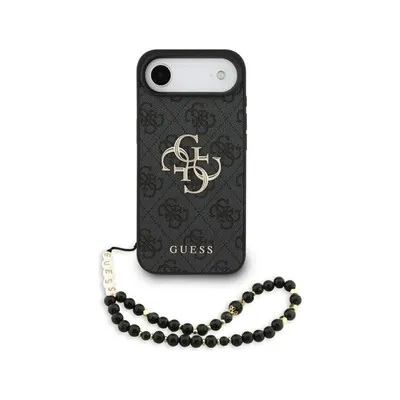 Guess Hülle Polipiel Schwarz mit Klassischem 4G Logo und Perlenriemen für iPhone Air