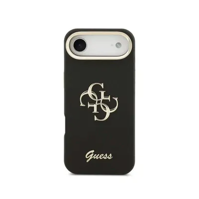 Guess Hülle Granulierter Effekt Schwarz mit Logo und Ständer für iPhone Air