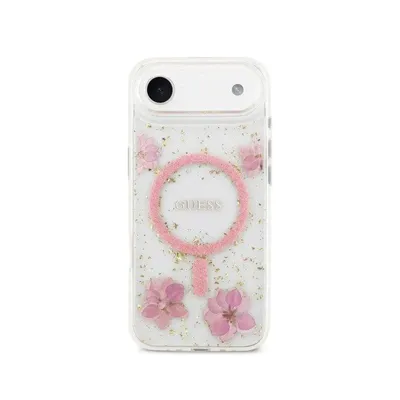 Guess Hülle mit rosa Blumen und goldenen Details für iPhone Air