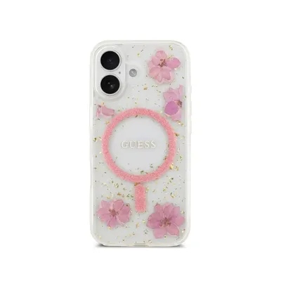 Handyhülle Guess MagSafe Blumen Rosa Gold Details Elegant für iPhone 17