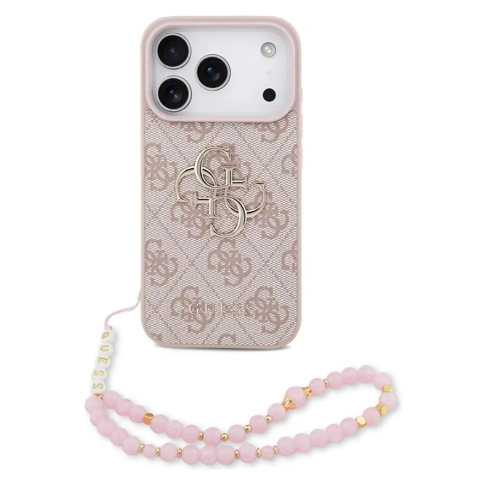 Handyhülle Guess Kunstleder Rosa 4G Logo Perlenband für iPhone 17 Pro