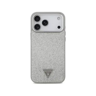 Handyhülle Guess Kunstleder Silber Glitzer MagSafe für iPhone 17 Pro Max