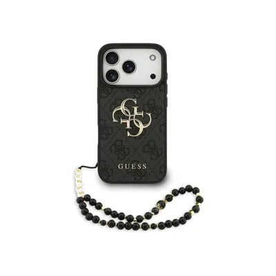 Handyhülle Guess Kunstleder Schwarz 4G Logo Perlenband für iPhone 17 Pro Max