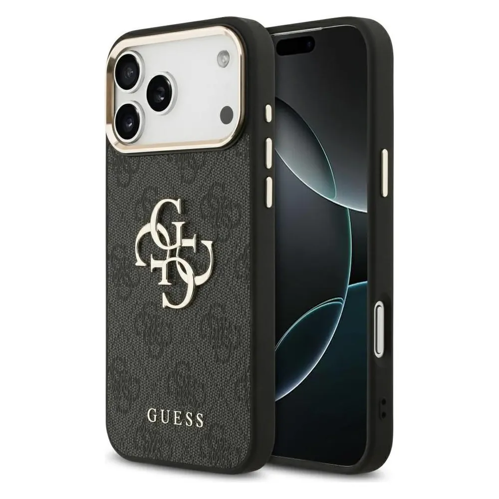 Handyhülle Guess Kunstleder Schwarz Gold 4G Logo Elegant für iPhone 17 Pro Max