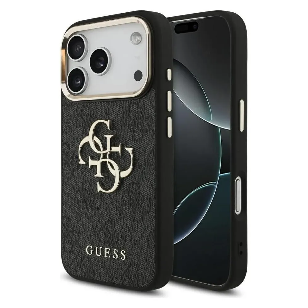 Handyhülle Guess Kunstleder Schwarz Großes 4G-Logo Gold Elegant für iPhone 17 Pro