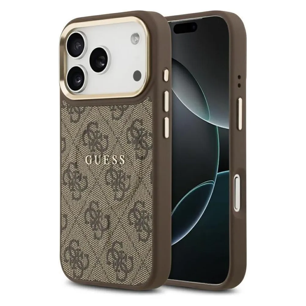 Handyhülle Guess Kunstleder Braun MagSafe Klassisches Logo für iPhone 17 Pro