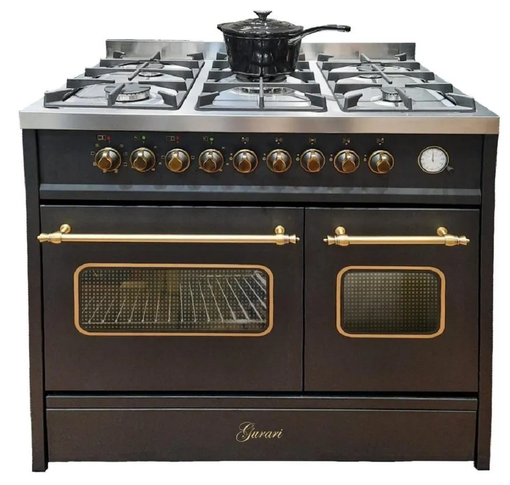 GURARI Gas-Standherd GCH E 916 BL R Retro Gas Elektro Standherd 90 cm, Range Coocker, mit 1-fach-Teleskopauszug, Easy-Clean-Emaille, Retro Gas Elektro Standherd 90 cm, Range Coocker, 8 Funktionen