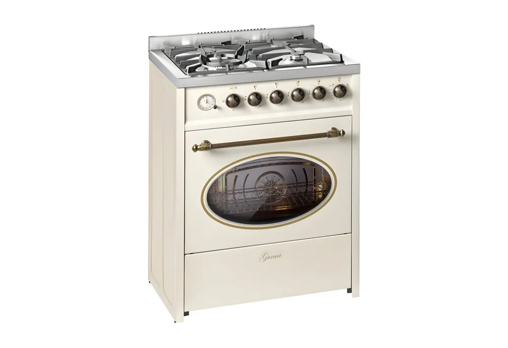 GURARI Gas-Standherd Retro Gas Elektro Standherd 60 cm Erdgas Fl.Gas 4 Kw WOK, 8 Funktionen E 614 Cr r, mit 1-fach-Teleskopauszug