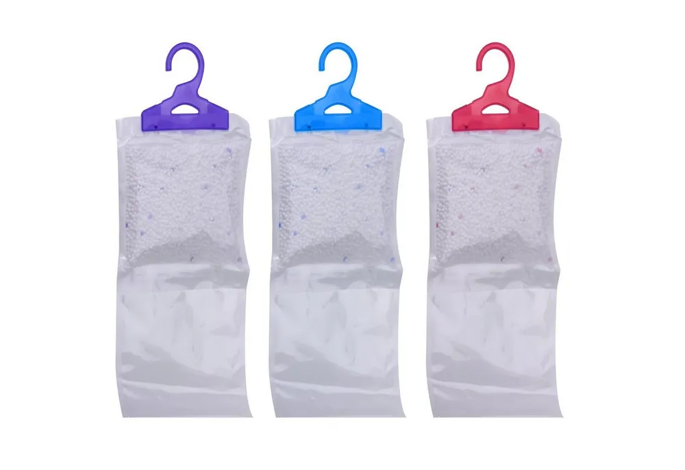HAC24 Granulat-Luftentfeuchter 3er Set Duft Luftentfeuchter Entfeuchter Kleiderschrank, Tank 0,50 l, zum Aufhängen je 210g Granulat mit 500 ml Beutel