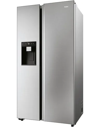 Haier Side-by-Side Front aus Edelstahl HSW79F18CIMM, 177,5 cm hoch, 90,5 cm breit, WIFI connected, Total No Frost, Wasser- und Eiswürfeldispenser
