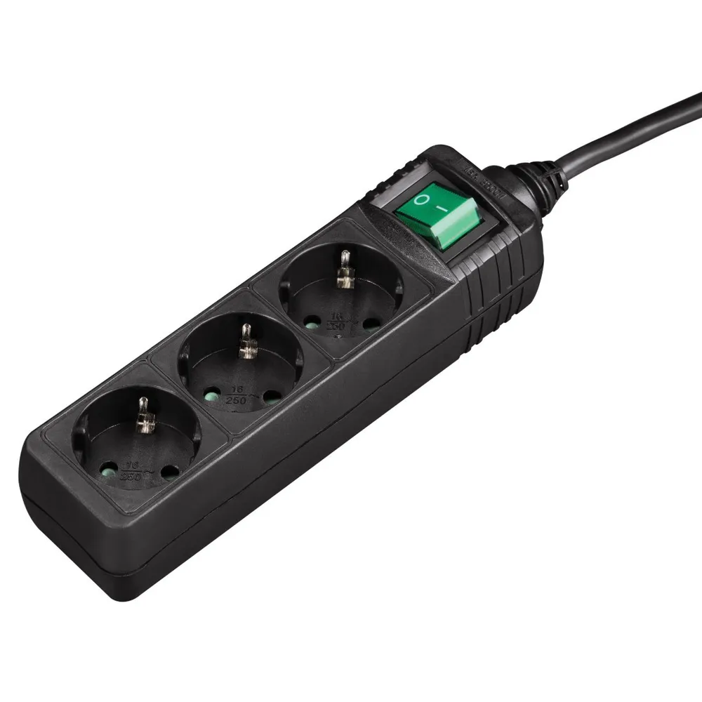 Steckdosenleiste, 3-fach, mit Schalter, 3 m, Schwarz (00121906)