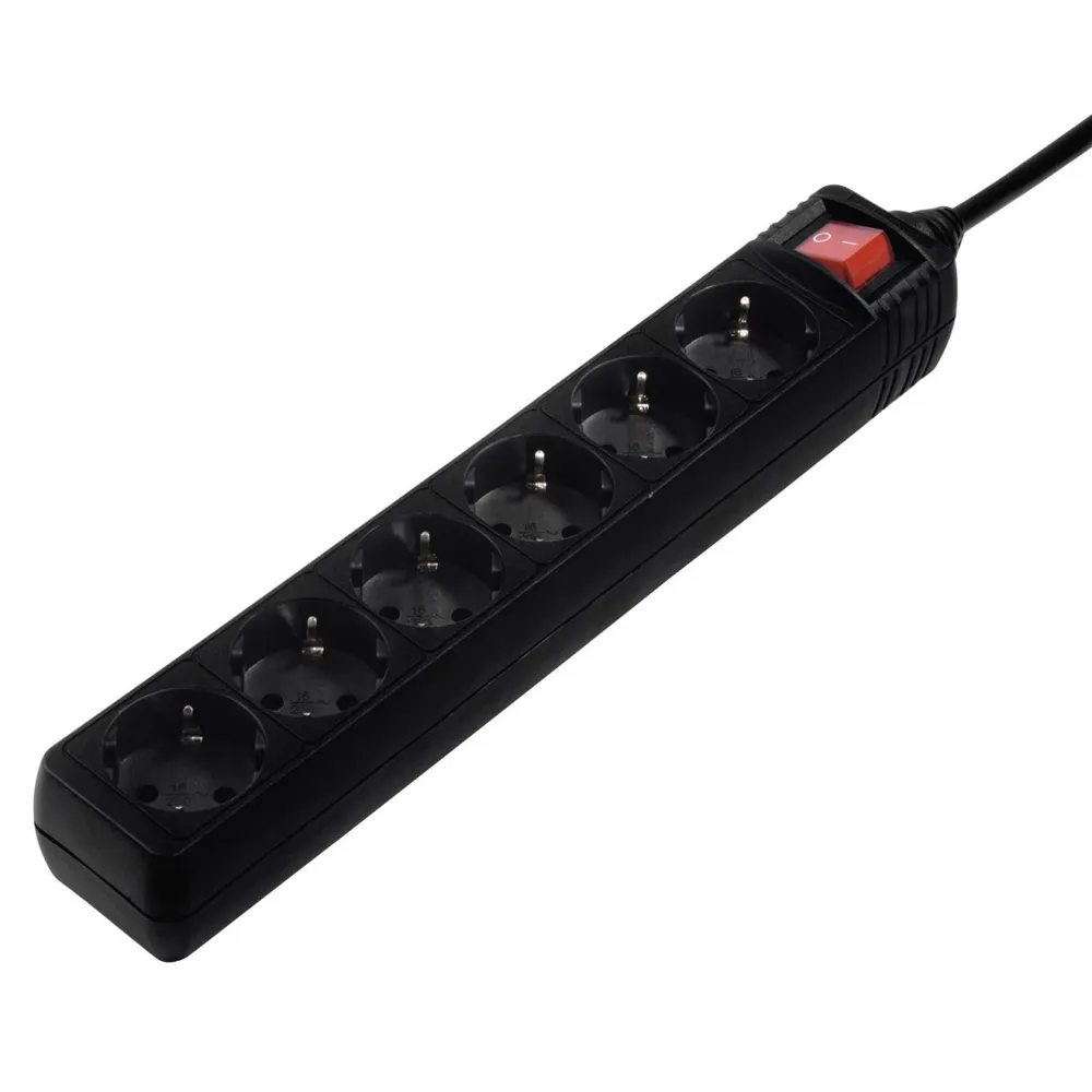 Steckdosenleiste 6-fach, mit Schalter, 3 m, Schwarz (00137265)