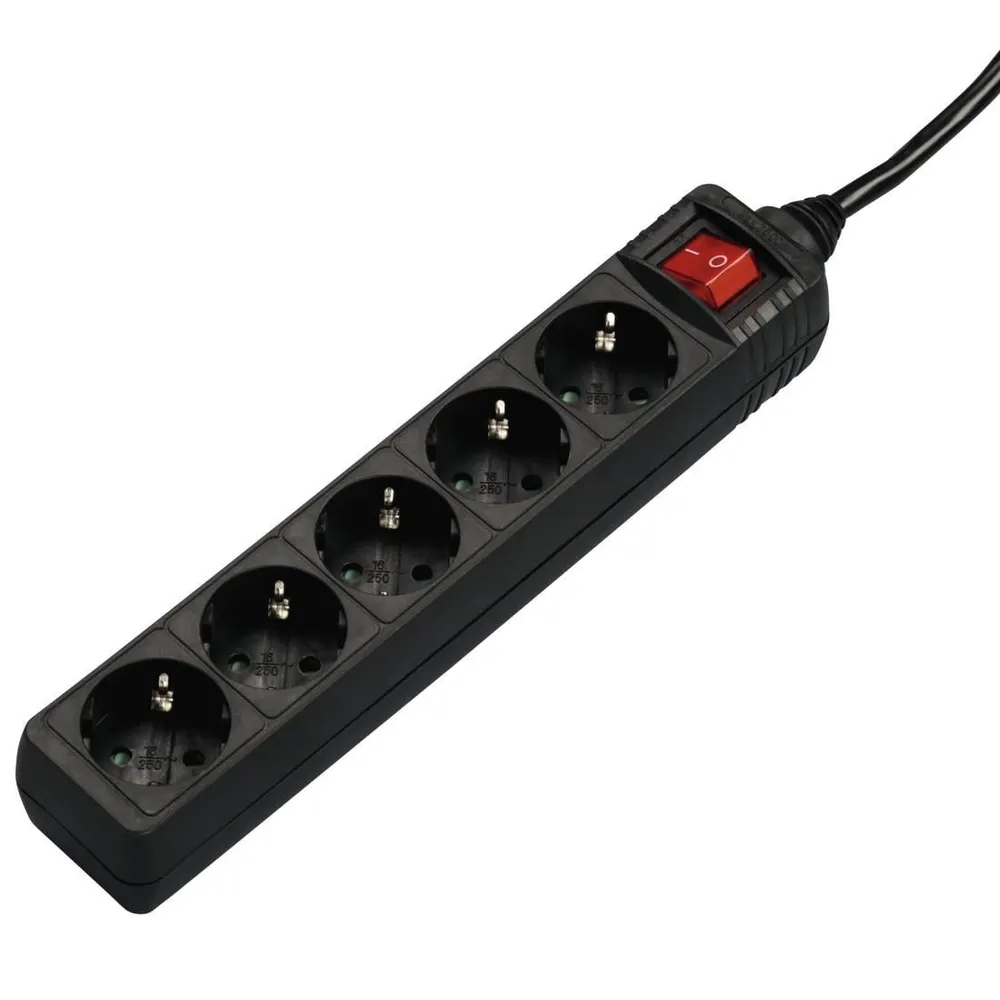 Steckdosenleiste, 5-fach, mit Schalter, 1,4 m, Schwarz (00137267)
