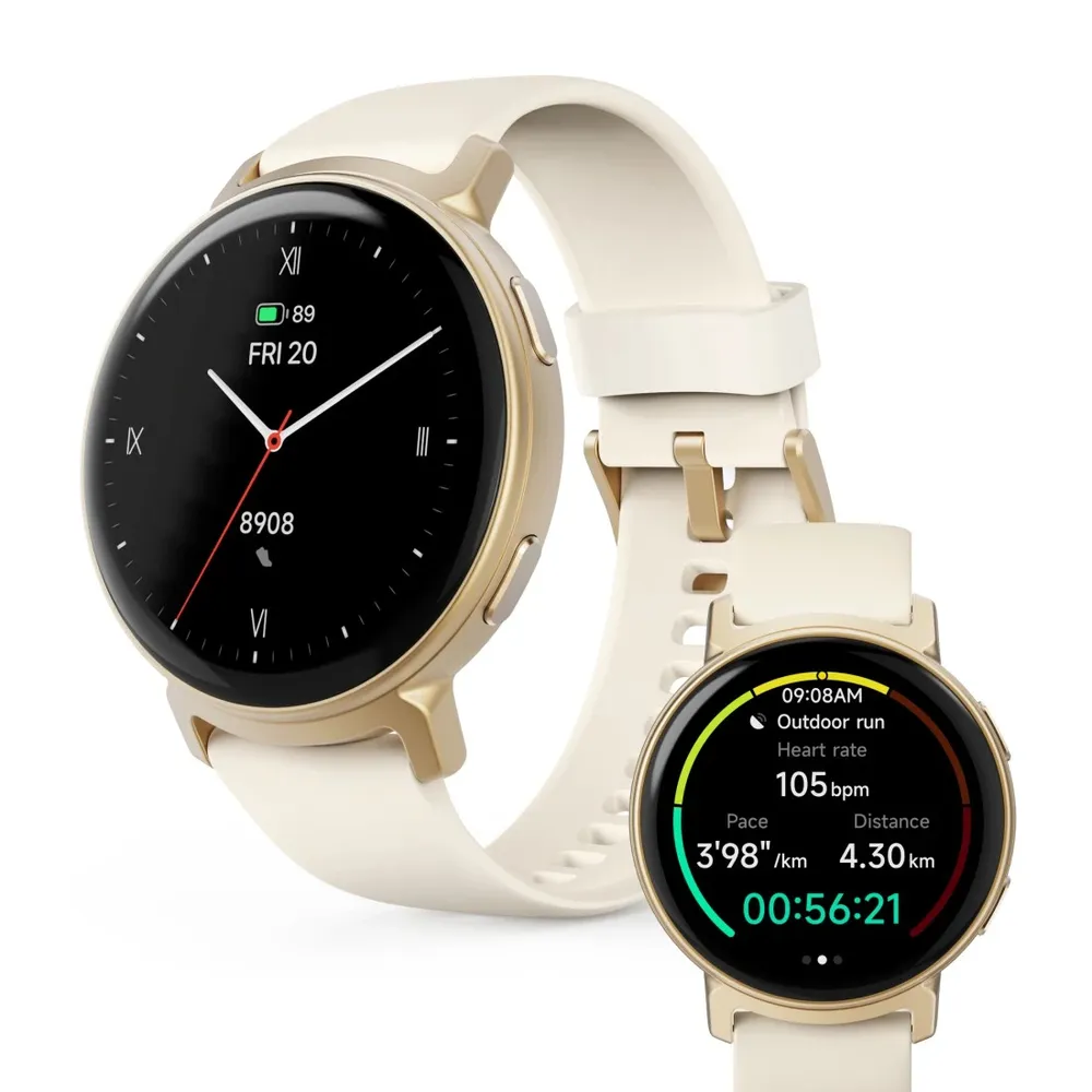Hama Arion GPS Bluetooth 43mm AMOLED Gold Gehäuse Gold Band Weiß M IP68 SpO2 Pulsmesser
