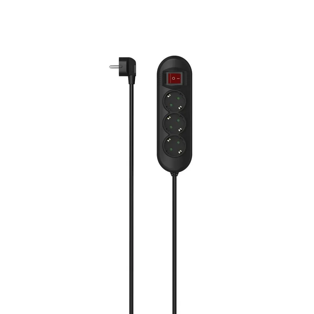 Steckdosenleiste, 3-fach, Schalter, optim. Schalterposition, 1,4 m, Schwarz (00223022)