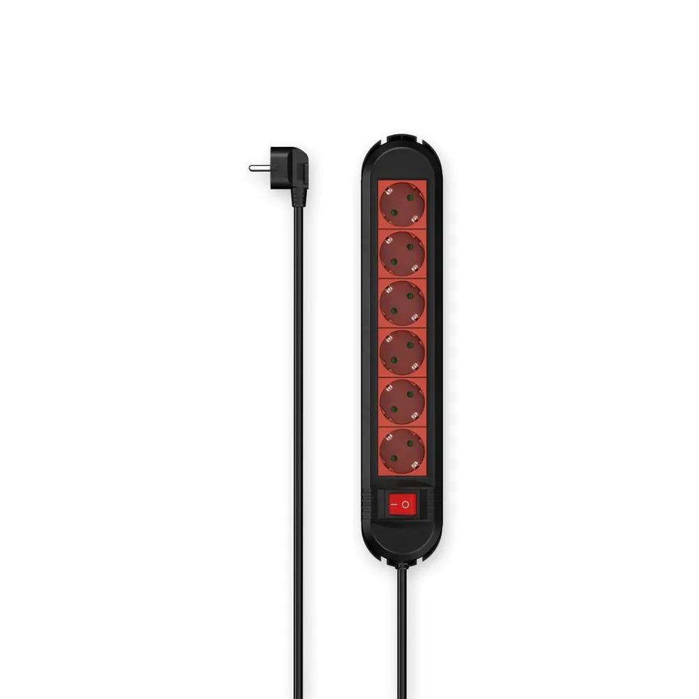 Steckdosenleiste, 6-fach, Schalter, Wandmontage, 1,5 m, Schwarz/Rot (00223039)