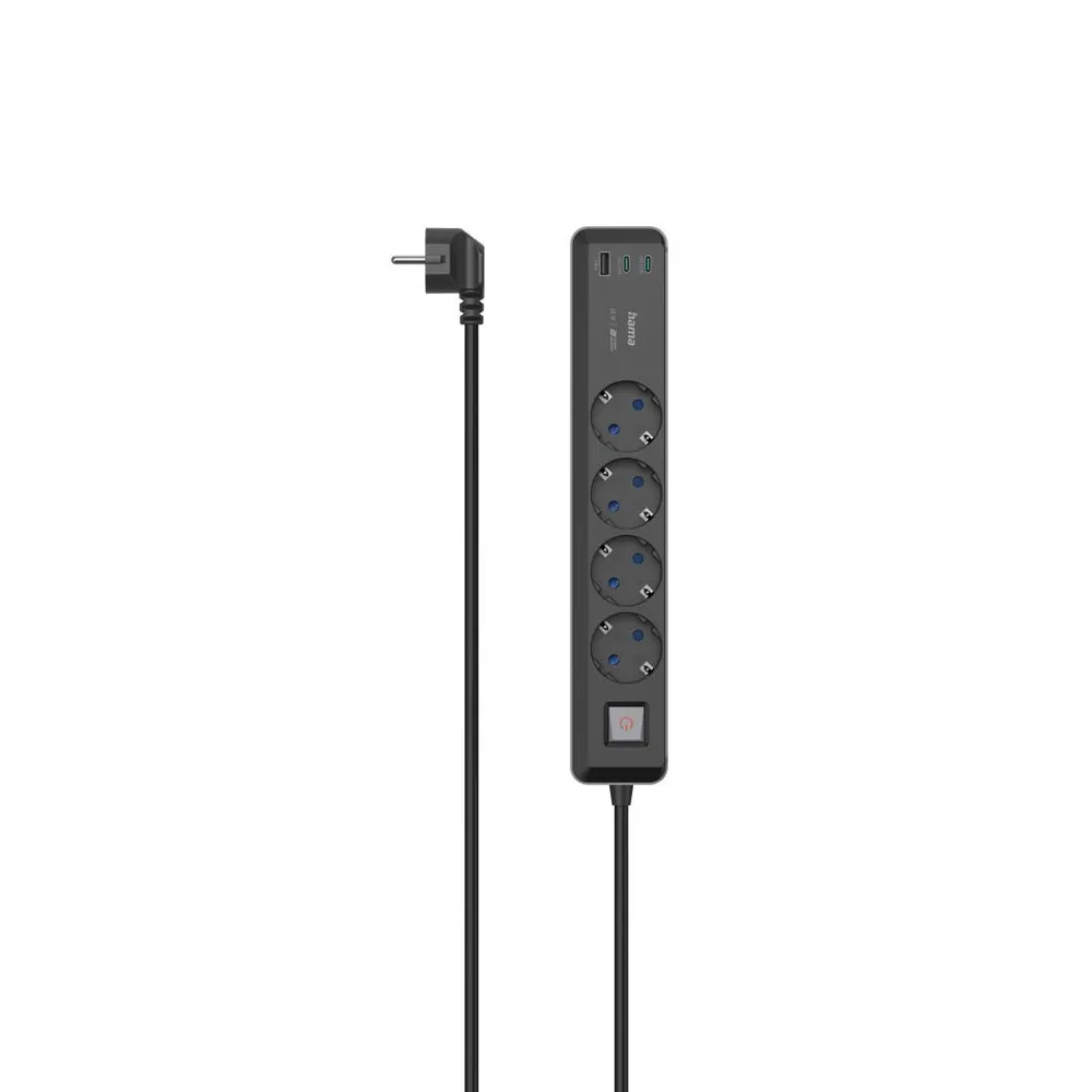 Steckdosenleiste, 4-fach, USB-C/A 65W, PD, Schalter, 1,4 m, Schwarz/Grau (00223189)