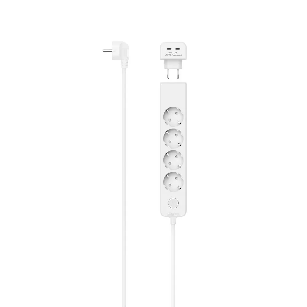 Steckdosenleiste, 5-fach, m. USB-C-Adapter 2-fach 17W, Schalter, 1,4m, Weiß (00223191)
