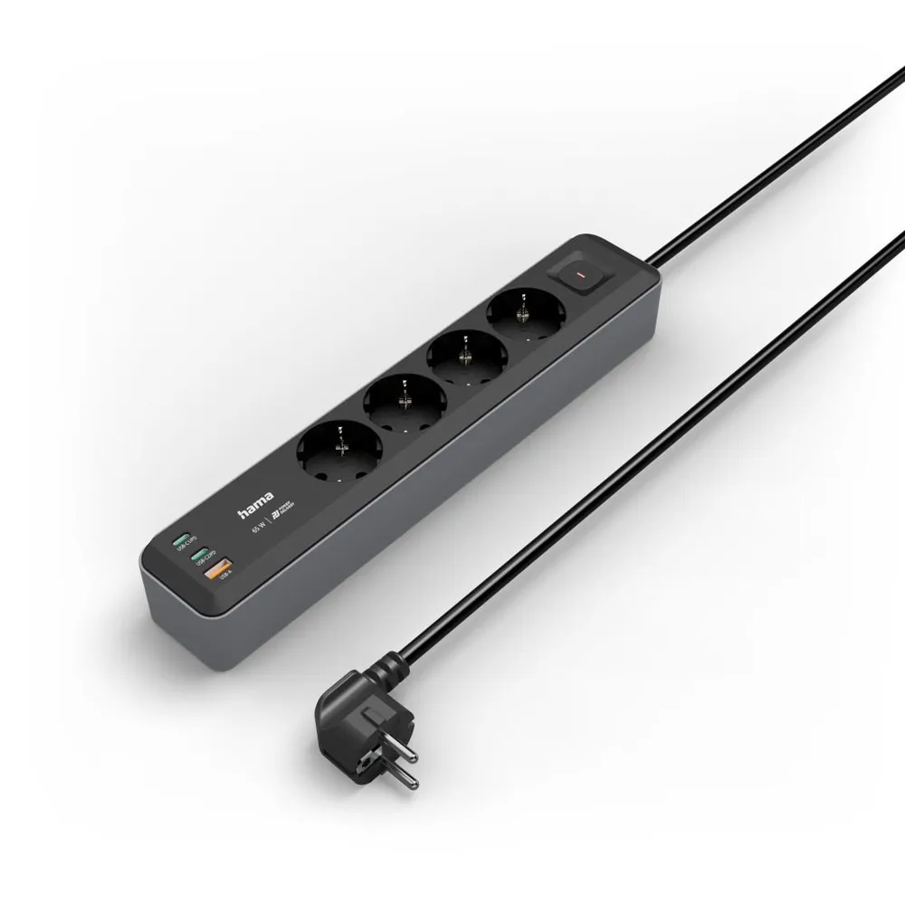 Steckdosenleiste, 4-fach, USB-C/A 65W, PD, Schalter, 1,4 m, Schwarz/Grau (00223194)