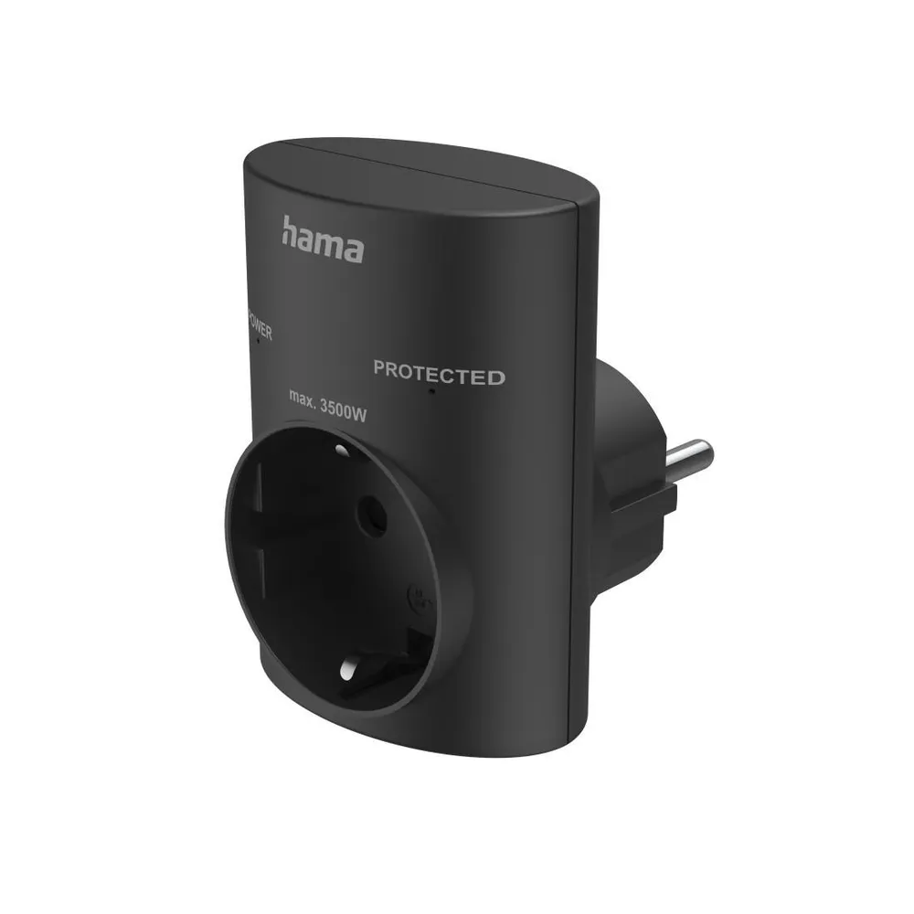 Steckdosenadapter, Schutzkontakt, Überspannungsschutz, Netzspannung, Schw (00223322)