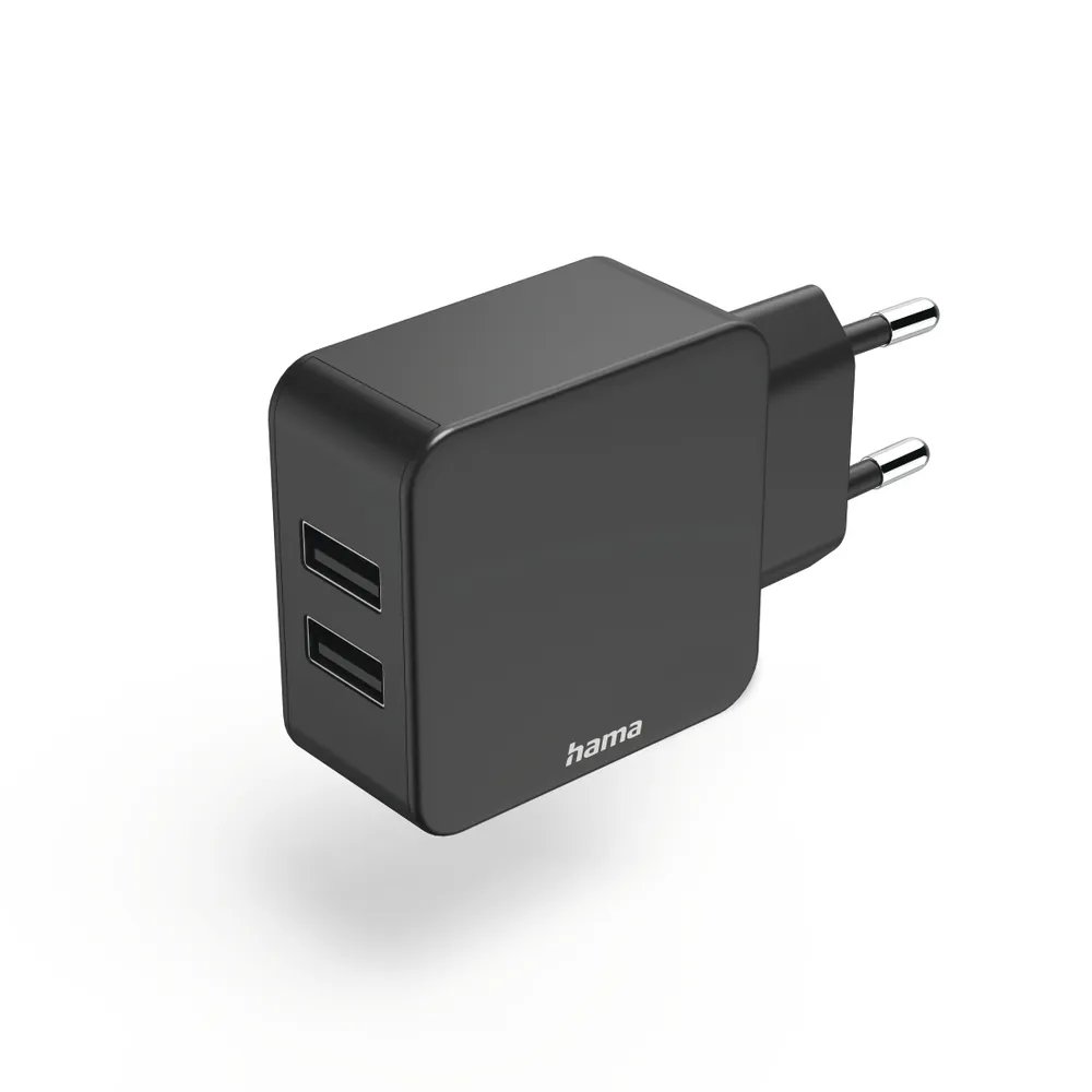 2-fach-Ladegerät, USB-A-Netzteil, 2,4 A, Universaladapter, 12 W, Schwarz (00223371) Ladegerät (USB-A)