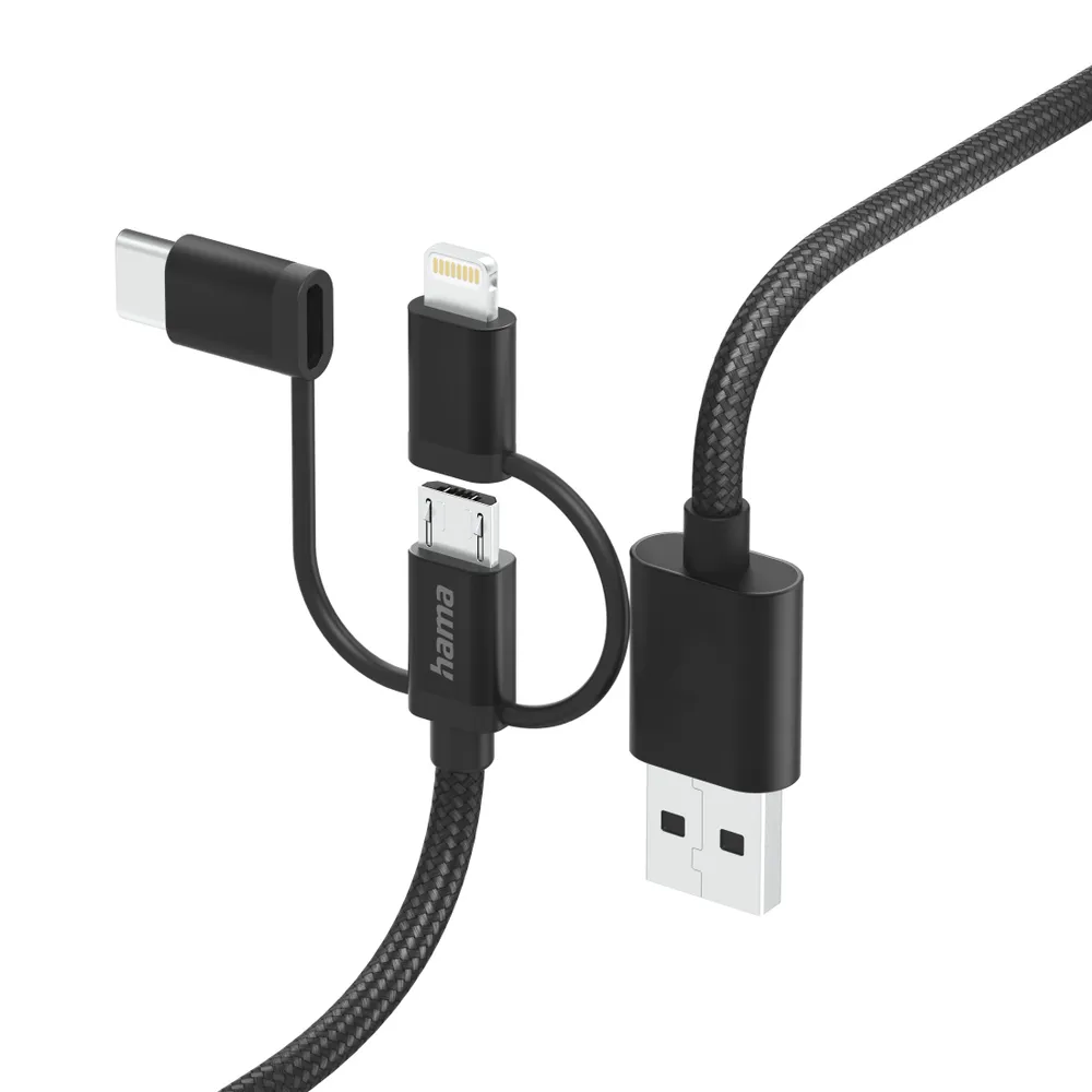 3in1 Multi-Ladekabel, USB-A - Micro-USB, USB-C u. Lightning, 1,5 m, Schwarz (00201536)
