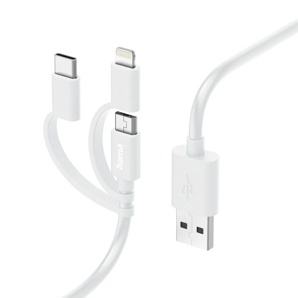 3in1 Multi-Ladekabel, USB-A - Micro-USB, USB-C und Lightning, 1,0 m, Weiß (00201535)
