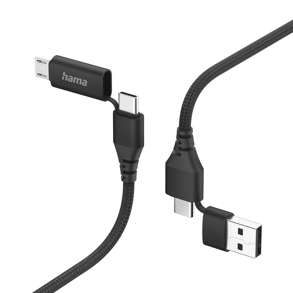 4in1 Multi-Ladekabel, USB-C und USB-A - USB-C und Micro-USB, 1,5 m, Schwarz (00201537)