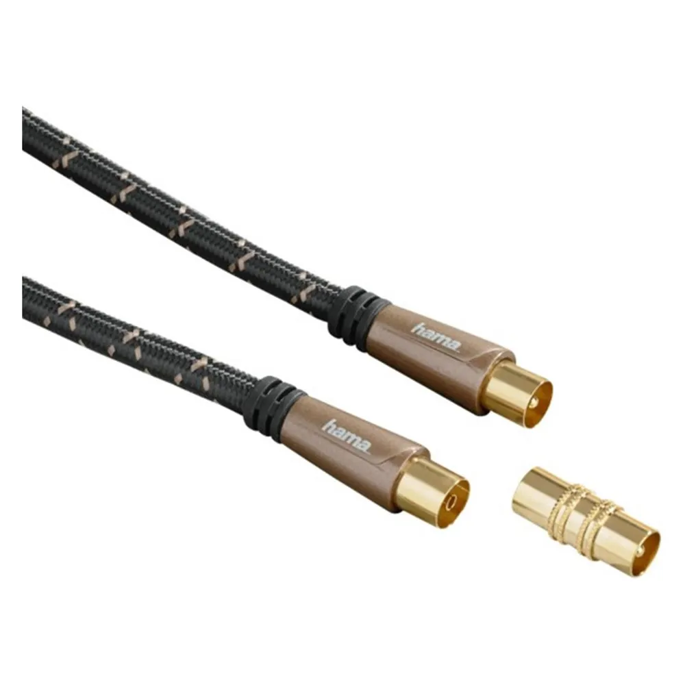 Hama Antennenkabel M/F mit M/M-Adapter, 1,5 Meter, 120 dB, TPE, vergoldete Stecker, Ferrit, schwarz