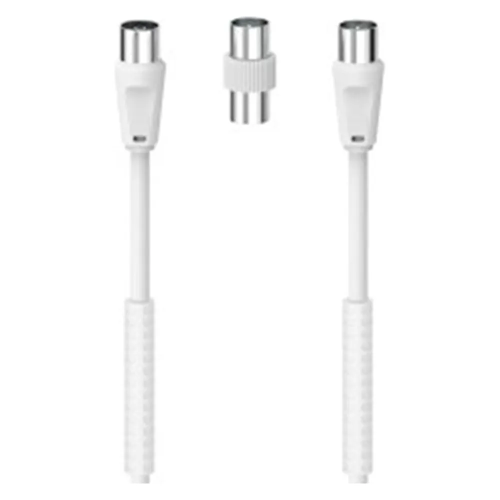 Hama Antennenkabel M/F mit M/M-Adapter, 1,5 Meter, 85 dB, Ferrit, weiss